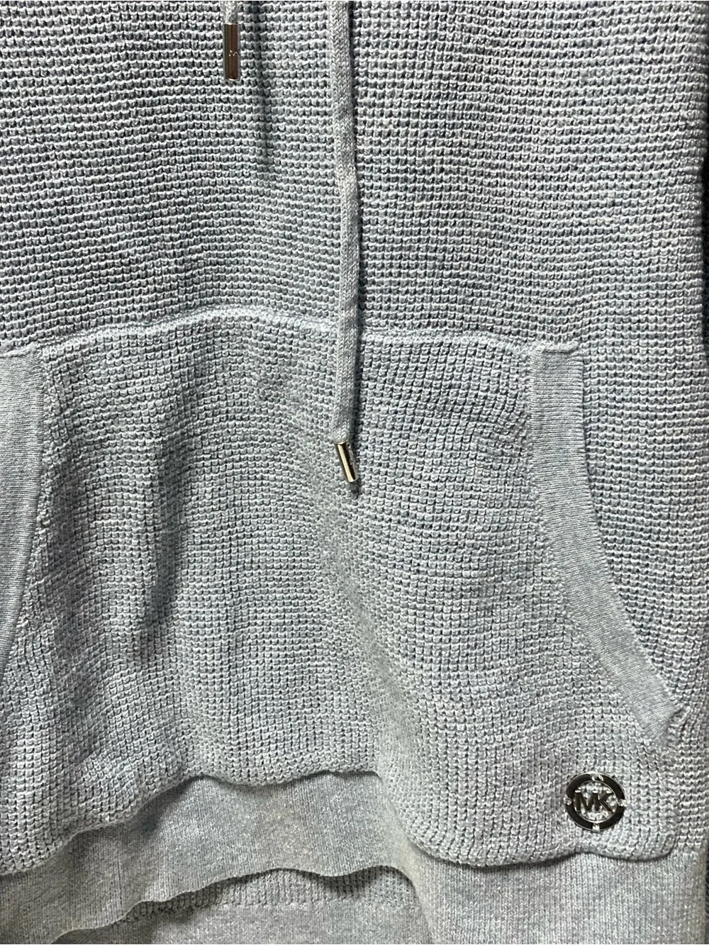 Michael Kors Light Blue Crewneck Knit Sweater with Drawstring Detail